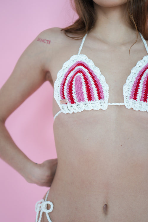 Carnation Bikini Top - White/Pink/Red
